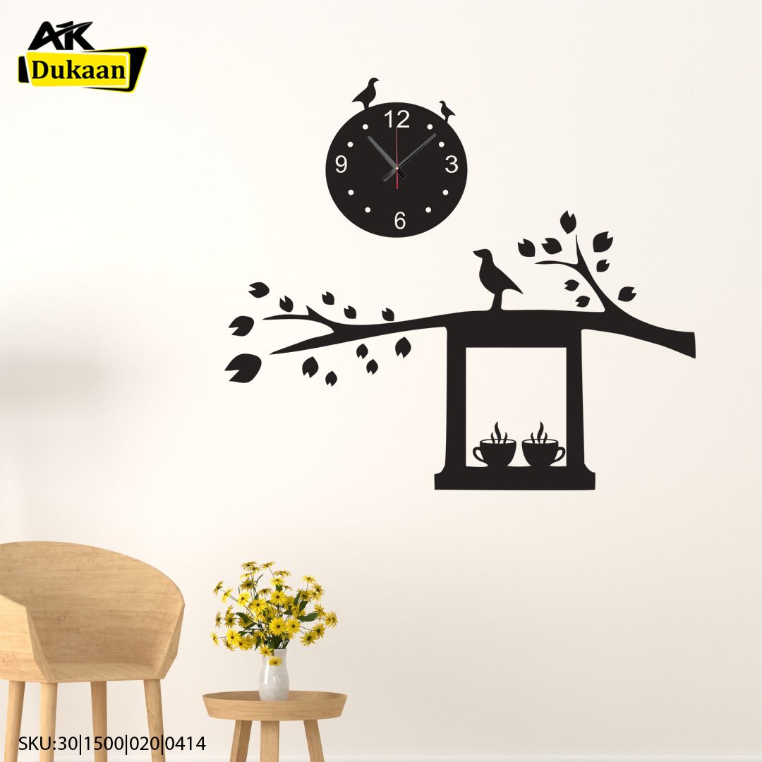 Wall Clock Cup With Birds On Tree