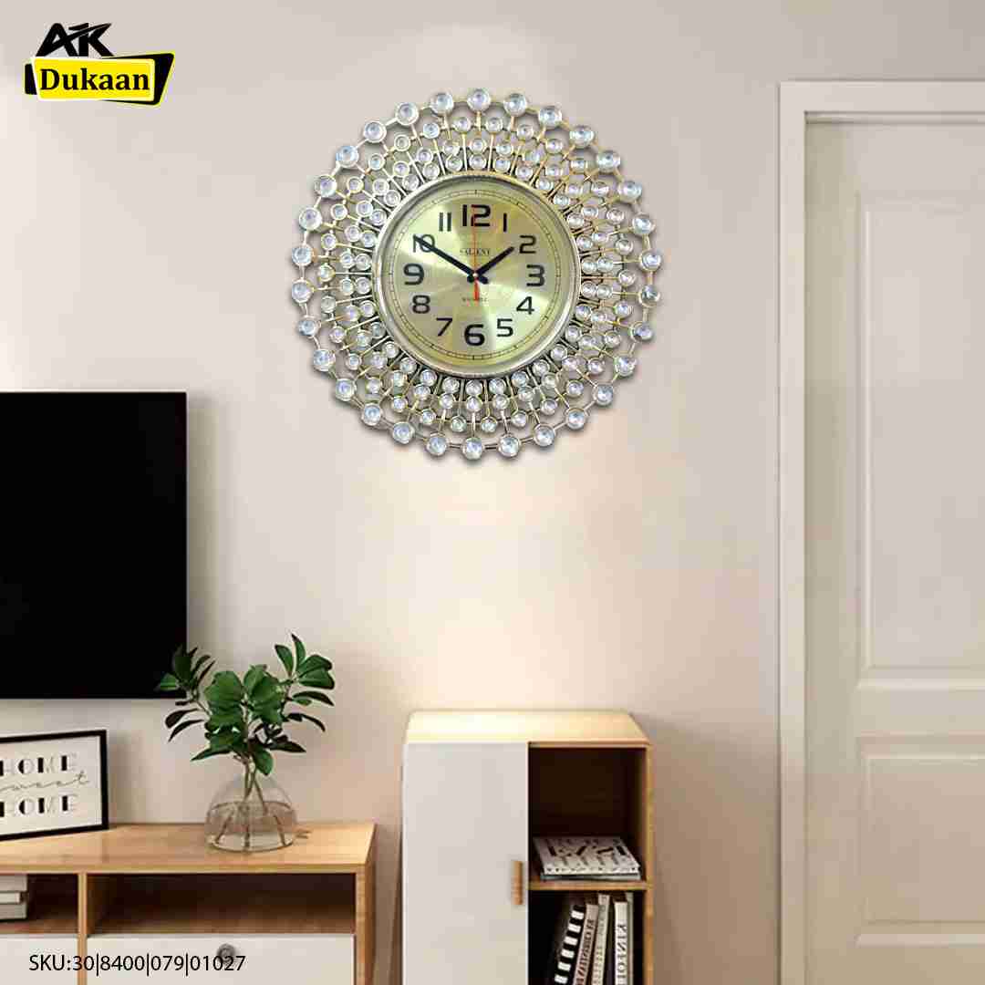 Round Golden Crystal Wall Clock
