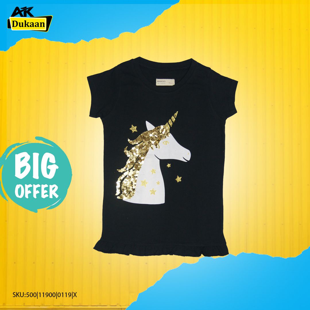 Black Girls T-Shirt With white Mare Print